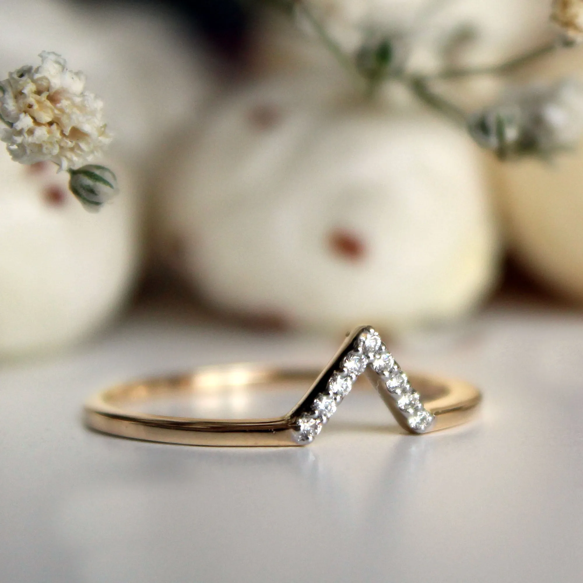 Unique Dainty Diamond V Stack Ring