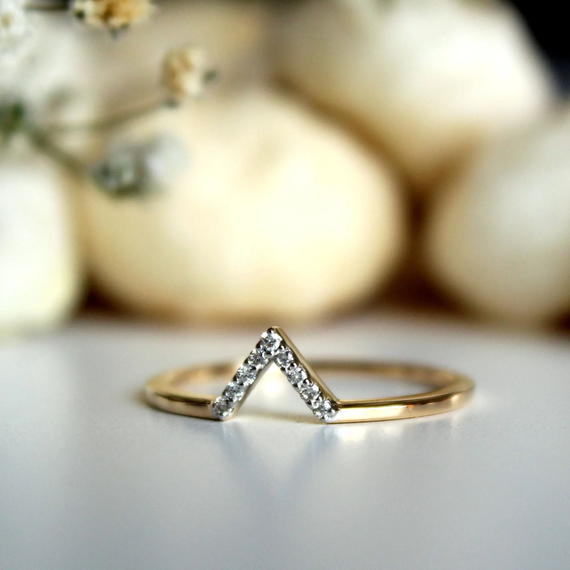 Unique Dainty Diamond V Stack Ring