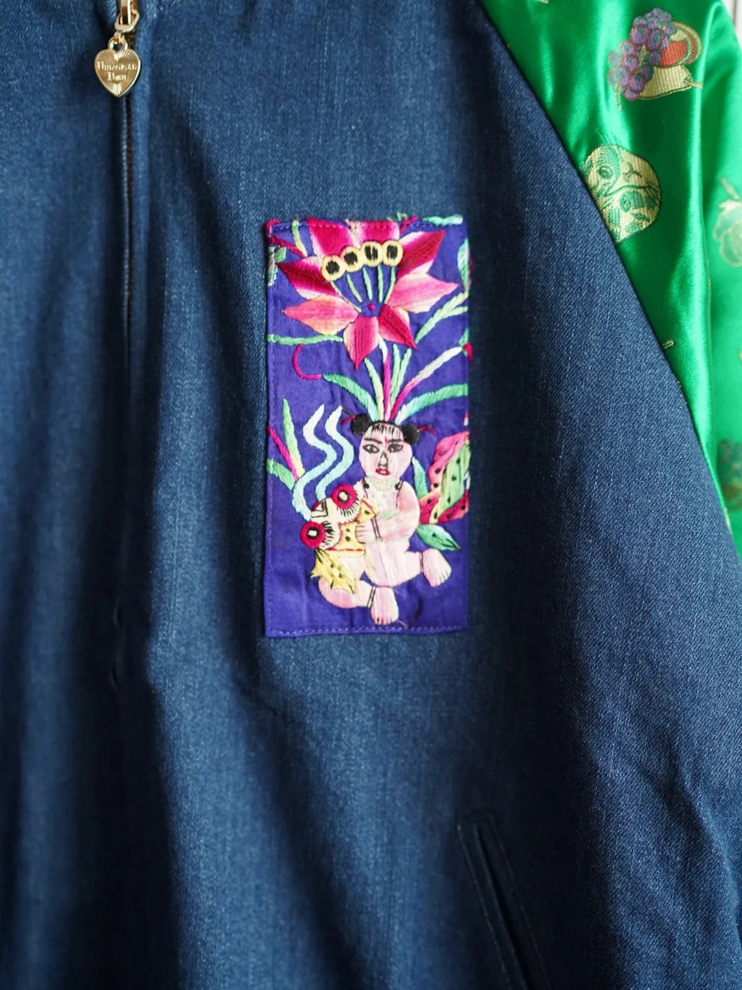 Unlogical Poem Vintage Style Embroidered Patchwork Cat Brocade Souvenir Jacket