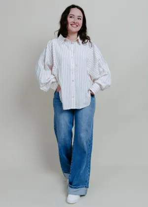 Victoria Striped Button Down - Taupe
