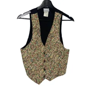 Vintage 90s Floral Multicolor Button Up Tapestry Vest Medium
