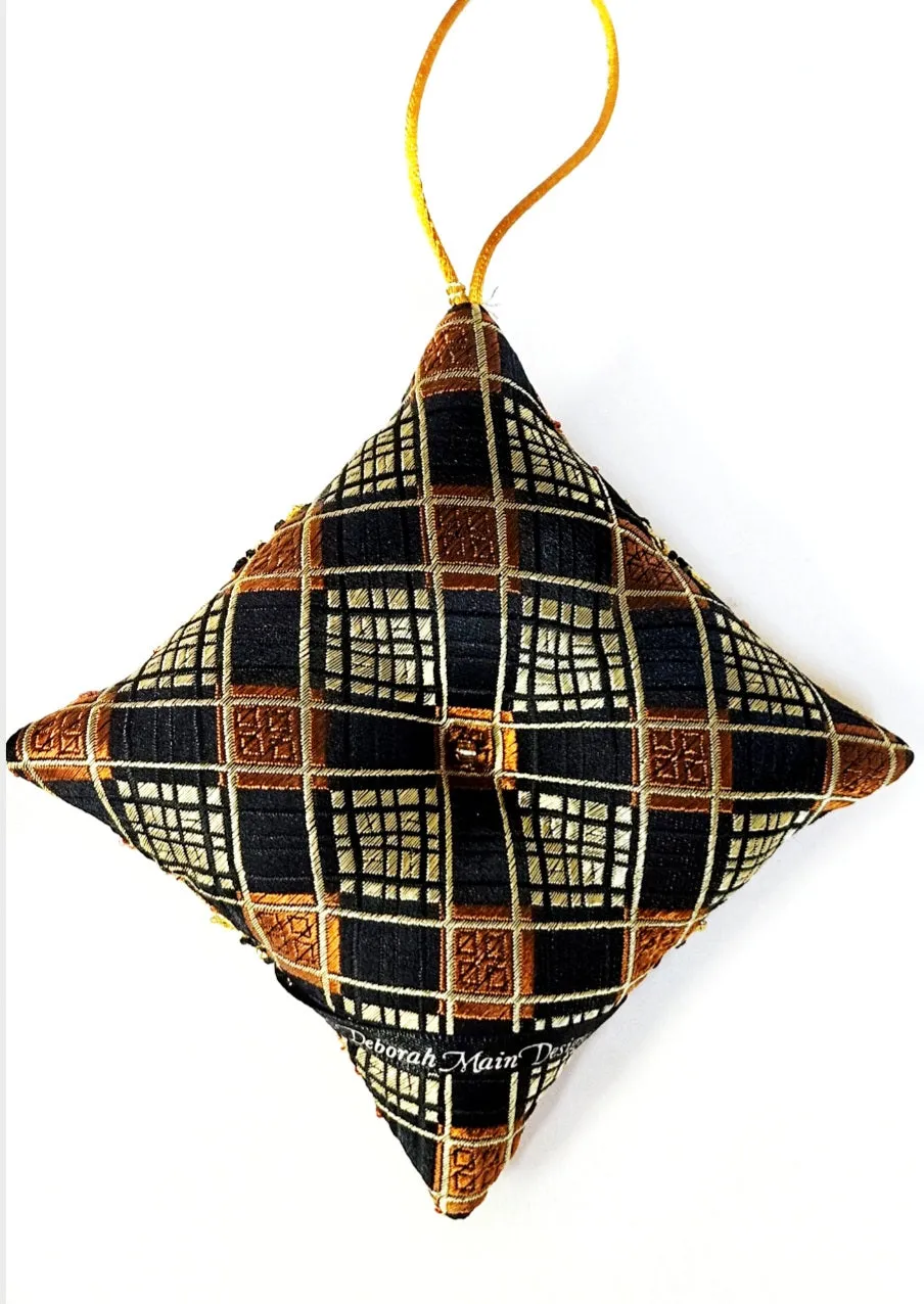 Vintage Amber & Black Rhinestone Button Holiday Pillow Ornament