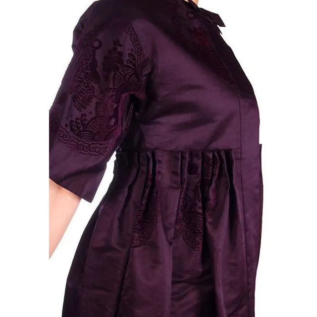 Vintage Aubergine Silk Evening Coat Created 1960s of Antique Fabric Provenance S