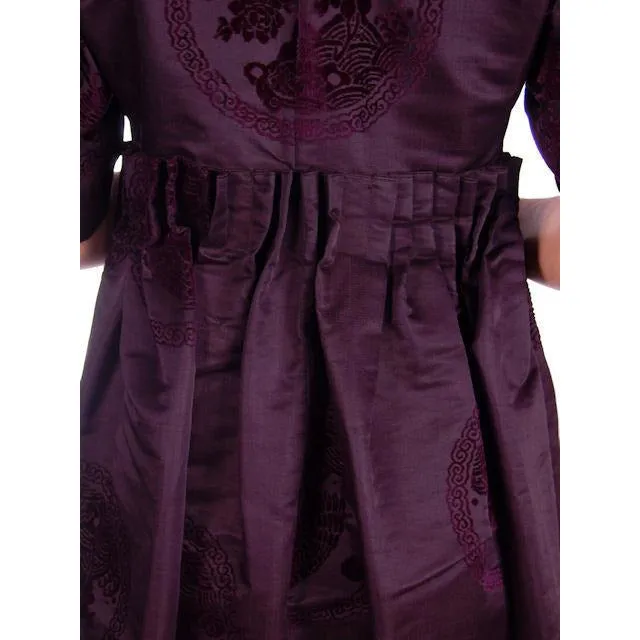 Vintage Aubergine Silk Evening Coat Created 1960s of Antique Fabric Provenance S
