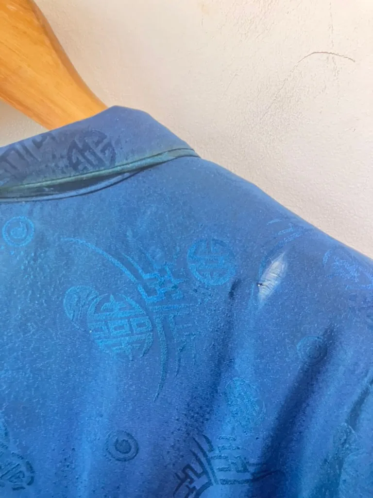 Vintage Chinese Silk Brocade Jacket in Ocean Blue