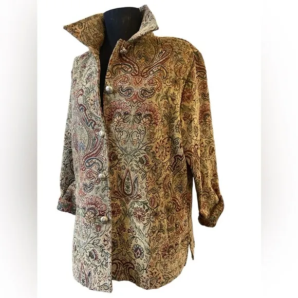 VINTAGE Erin London Brown Tan Tapestry Blazer