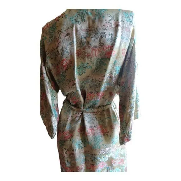 Vintage Kimono/Robe by‎ Solz Squirrel Satiny Rayon Sage