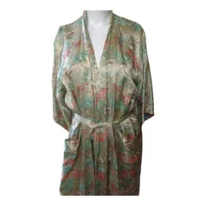 Vintage Kimono/Robe by‎ Solz Squirrel Satiny Rayon Sage