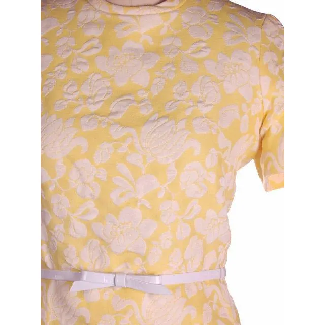 Vintage Ladies Yellow/White Brocade Coat & Dress Bergdorf Goodman 1970s 36-30-35