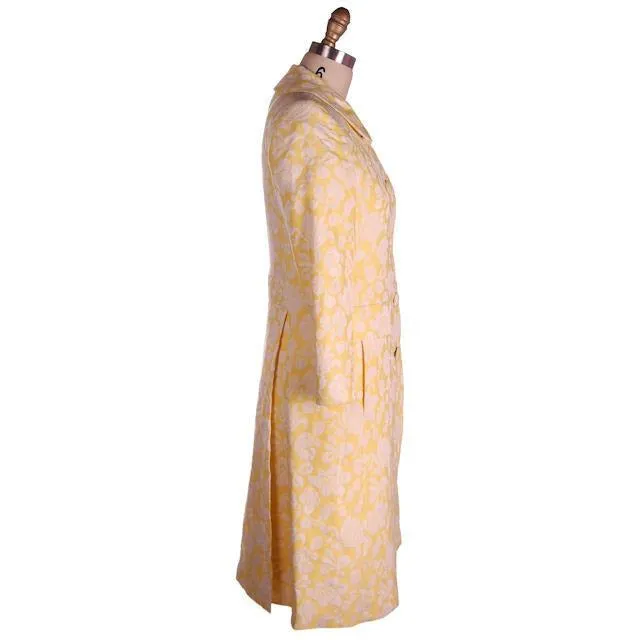 Vintage Ladies Yellow/White Brocade Coat & Dress Bergdorf Goodman 1970s 36-30-35