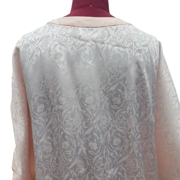 Vintage Natori Pajama Top Pink Satin Jacquard Short Sleeve Button Front XLarge