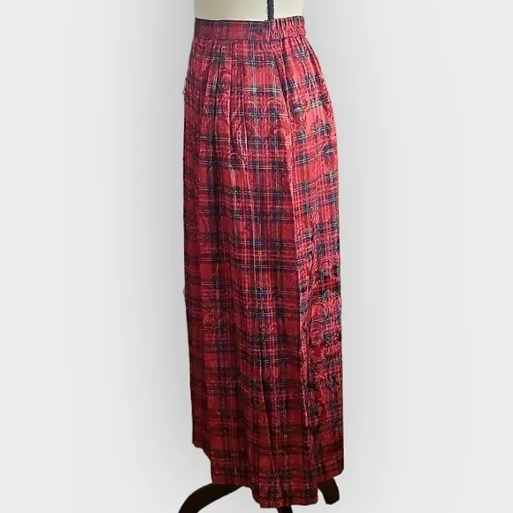 Vintage Portraits by Northern Isles Red Green Gold Plaid Brocade Maxi Skirt 8