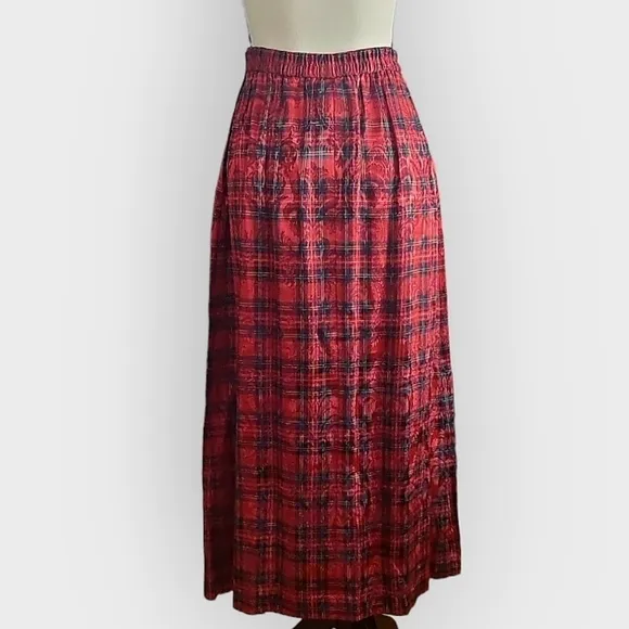 Vintage Portraits by Northern Isles Red Green Gold Plaid Brocade Maxi Skirt 8