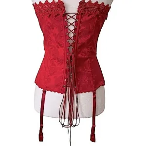 Vintage Red Frederick’s of Hollywood Floral brocade  corset Lingerie Y2K EUC