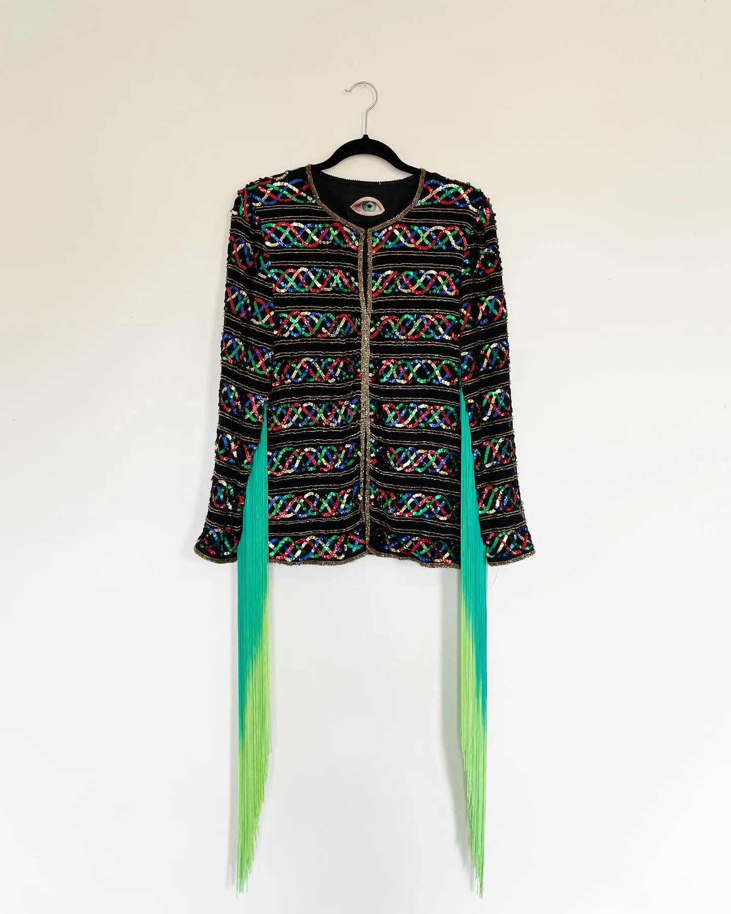 Vintage Sequin Jacket with Green Fringe