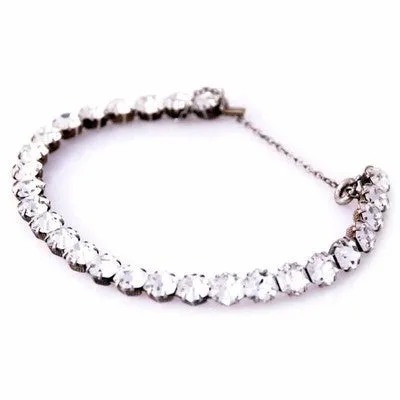 Vintage Single Strand Prong-Set Rhinestone Sterling Bracelet 1940S