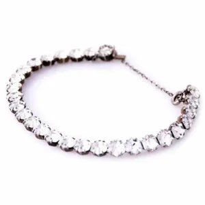 Vintage Single Strand Prong-Set Rhinestone Sterling Bracelet 1940S