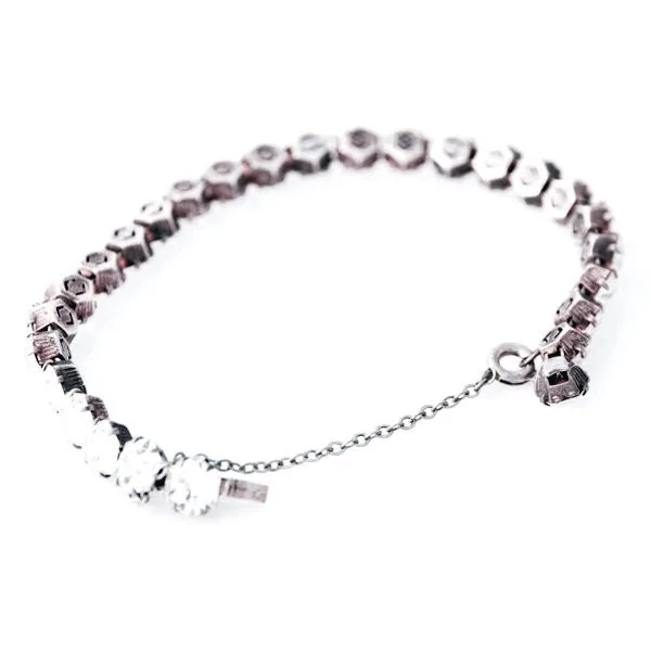 Vintage Single Strand Prong-Set Rhinestone Sterling Bracelet 1940S