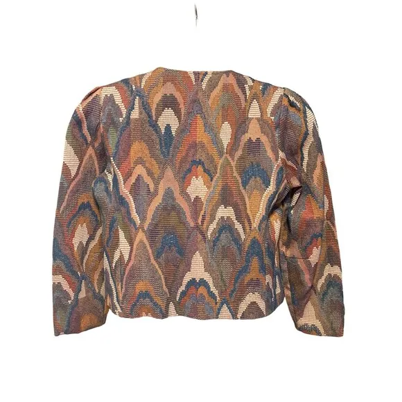 Vintage Susan Richards Tapestry Blazer Jacket Brown Open Front Retro Women 9