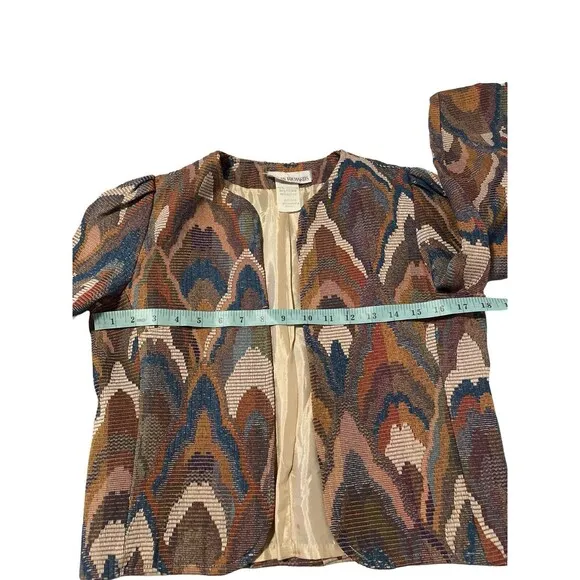 Vintage Susan Richards Tapestry Blazer Jacket Brown Open Front Retro Women 9