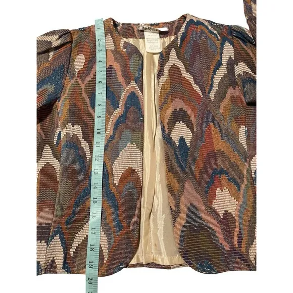 Vintage Susan Richards Tapestry Blazer Jacket Brown Open Front Retro Women 9