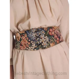 Vintage Tapestry Belt Stretchy Back Wide 1980s S-M