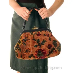 Vintage Tapestry Chenille  Handbag Purse  Carpet Bag  Classic Autumn Colors Lassy