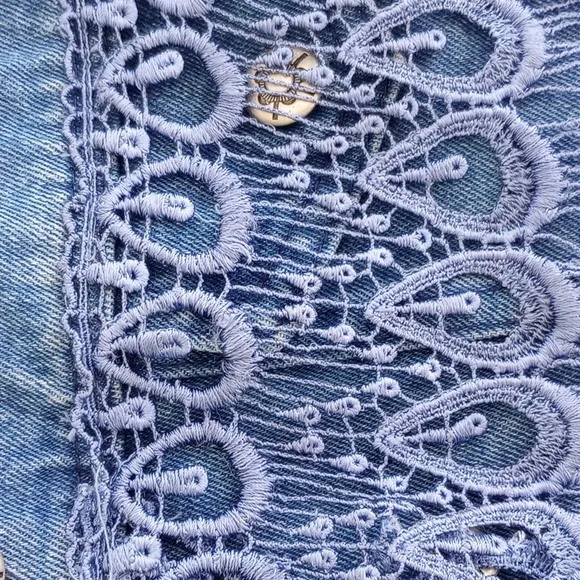 Vintage Western Denim Vest and Broomstick Maxi Skirt Set with Lace Detail Size M