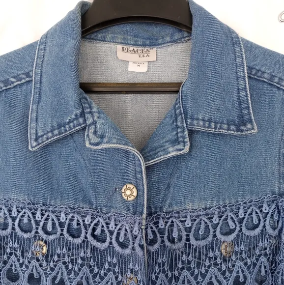 Vintage Western Denim Vest and Broomstick Maxi Skirt Set with Lace Detail Size M