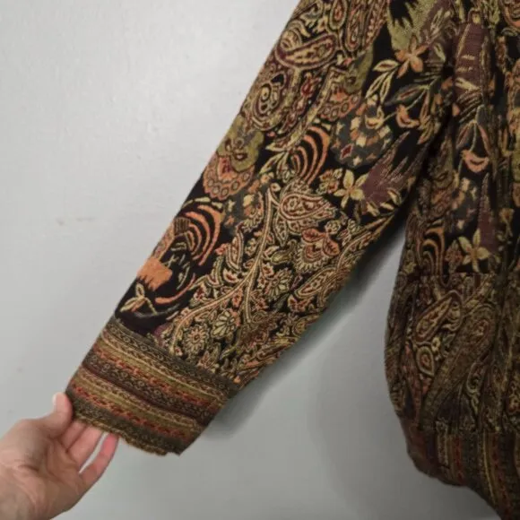 Vintage Women's M Oriental Patterned Tapestry Shirt Jacket Lightweight Knot