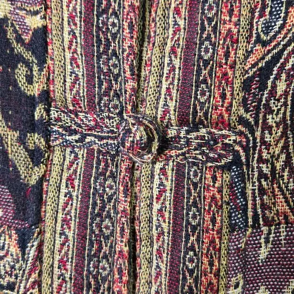 Vintage Women's M Oriental Patterned Tapestry Shirt Jacket Lightweight Knot