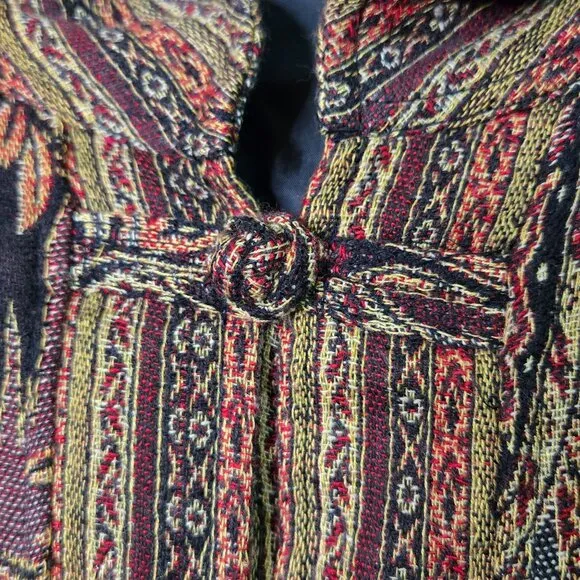 Vintage Women's M Oriental Patterned Tapestry Shirt Jacket Lightweight Knot