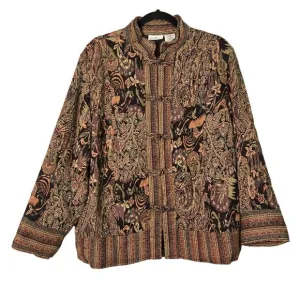 Vintage Women's M Oriental Patterned Tapestry Shirt Jacket Lightweight Knot
