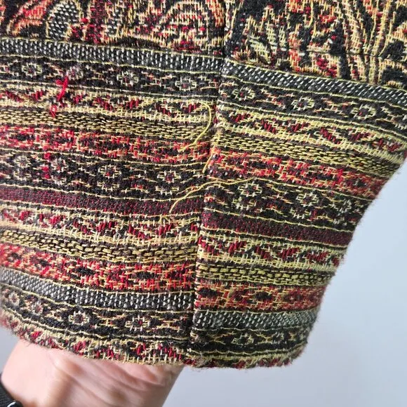 Vintage Women's M Oriental Patterned Tapestry Shirt Jacket Lightweight Knot