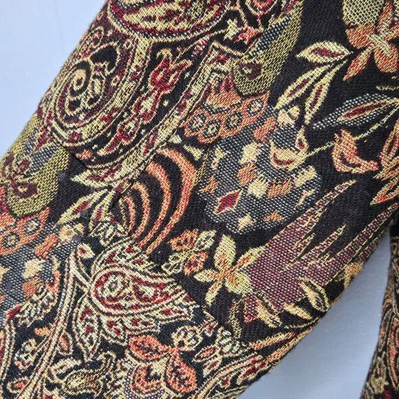 Vintage Women's M Oriental Patterned Tapestry Shirt Jacket Lightweight Knot