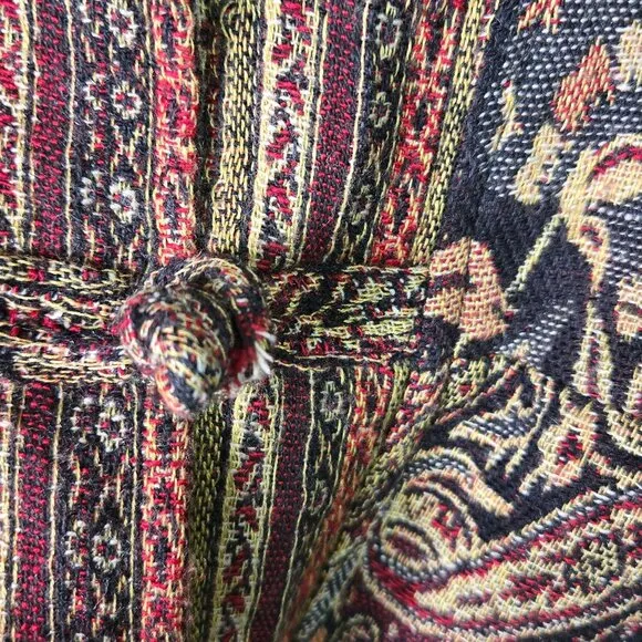 Vintage Women's M Oriental Patterned Tapestry Shirt Jacket Lightweight Knot