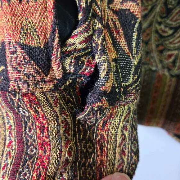 Vintage Women's M Oriental Patterned Tapestry Shirt Jacket Lightweight Knot