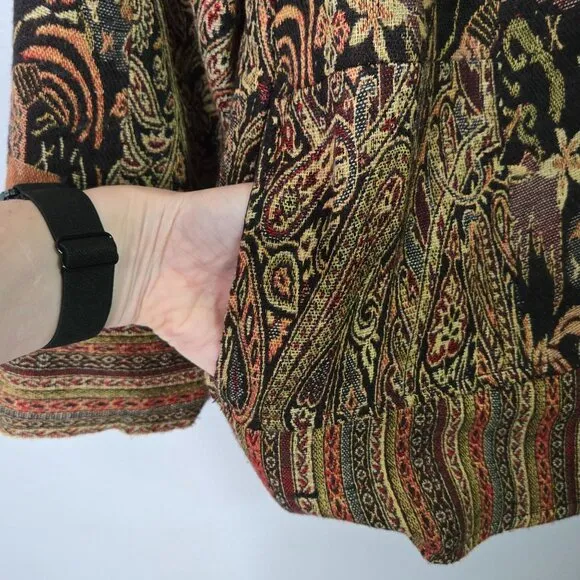 Vintage Women's M Oriental Patterned Tapestry Shirt Jacket Lightweight Knot