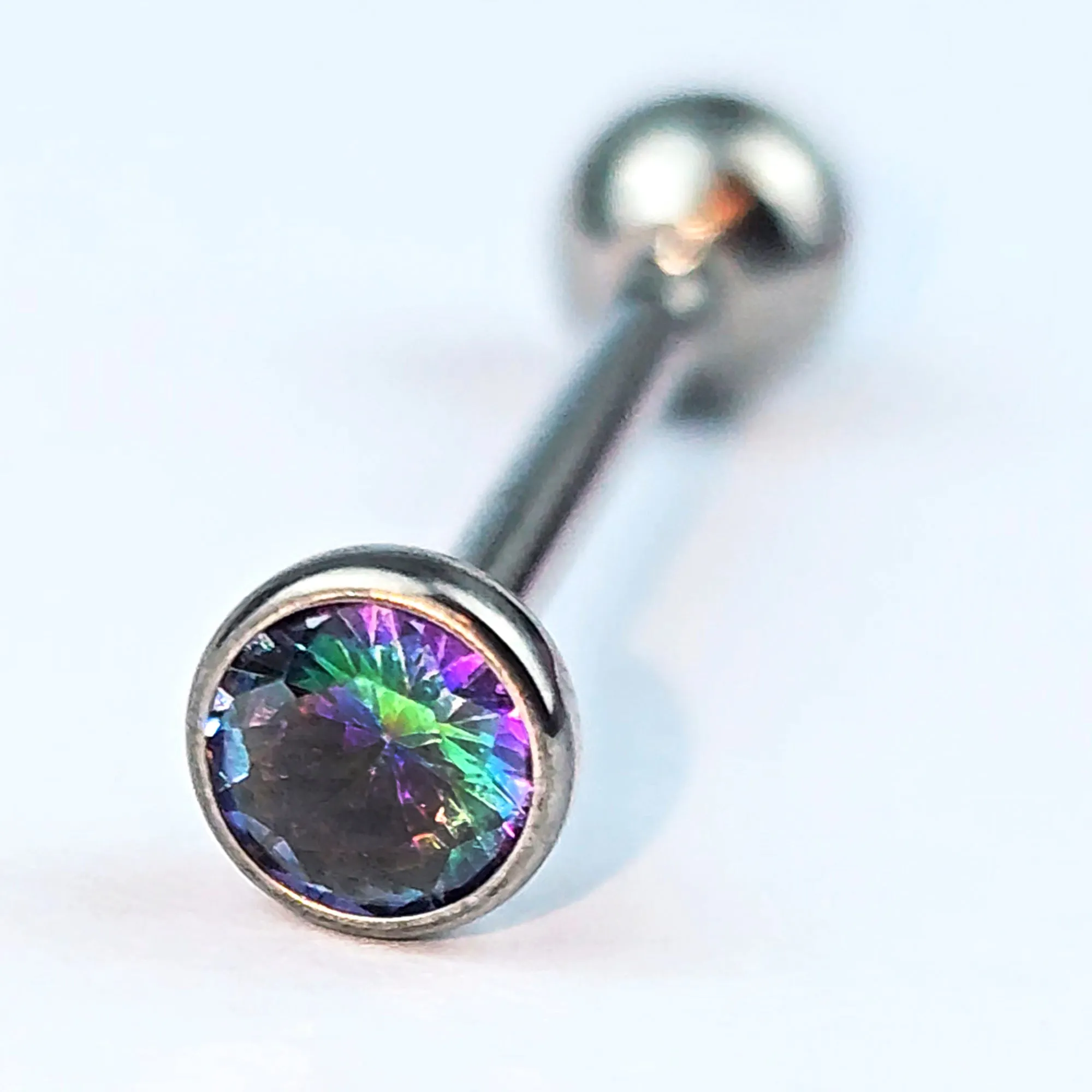 Vitrail CZ Gem ASTM F-136 Implant Grade Titanium Threadless Barbell Tongue Ring
