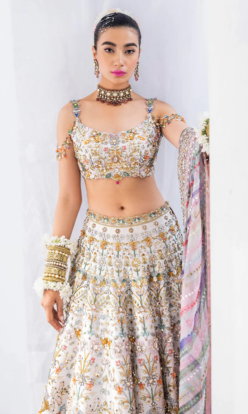 White Lehenga Choli and Dupatta Indian Bridal Dress