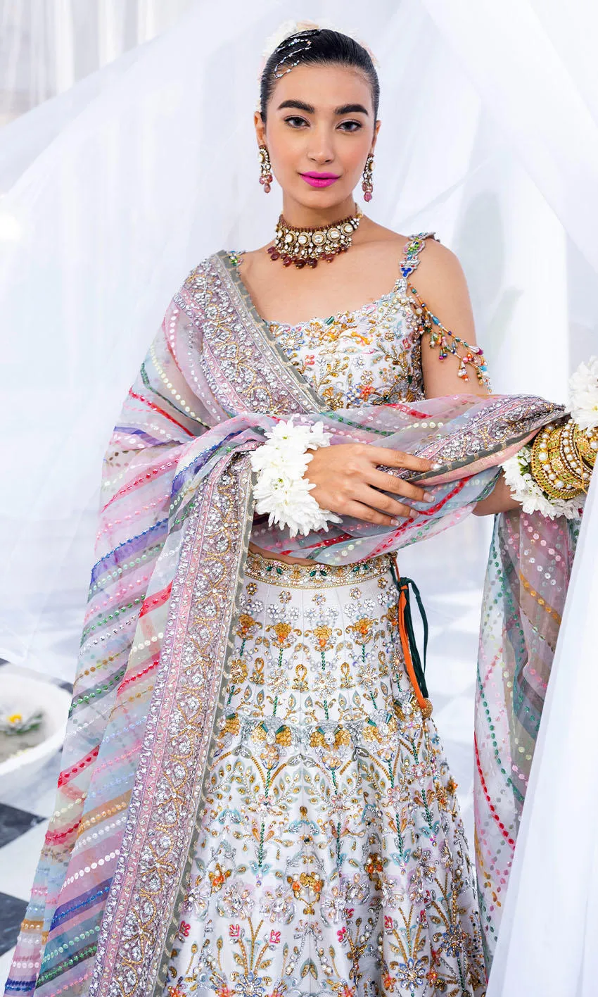 White Lehenga Choli and Dupatta Indian Bridal Dress