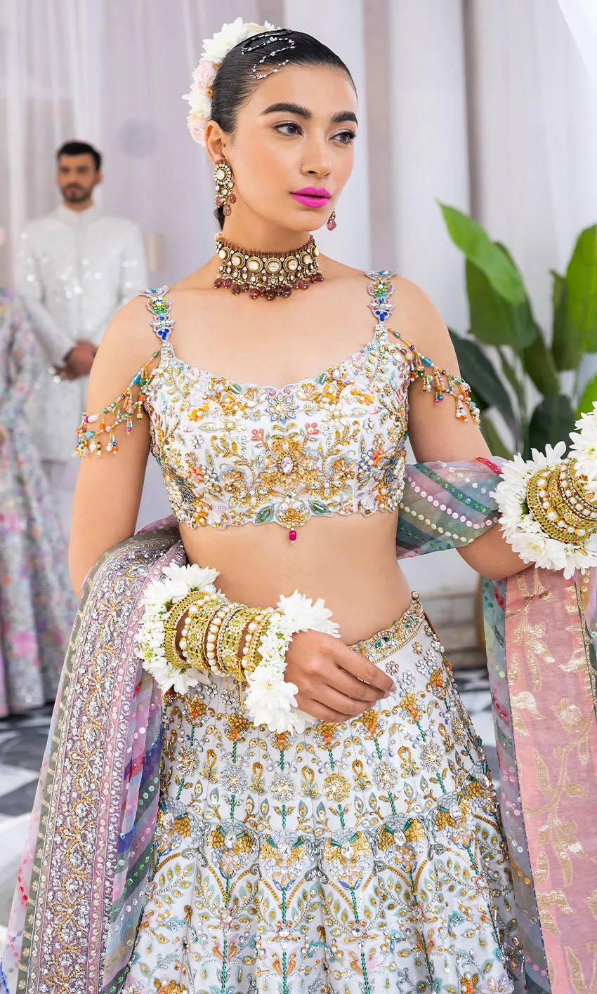 White Lehenga Choli and Dupatta Indian Bridal Dress