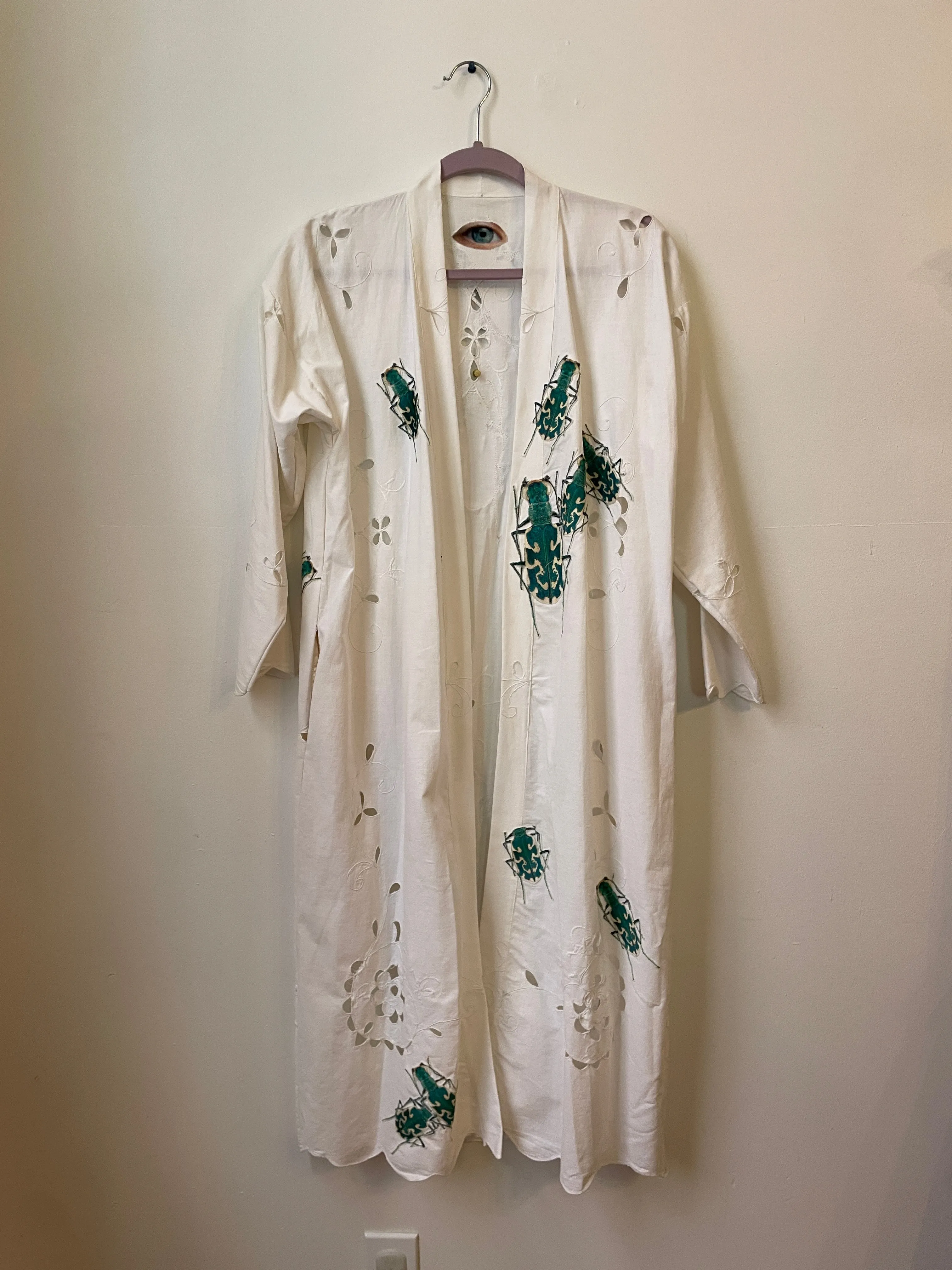 White Vintage Cotton Lace with Beetles Caftan