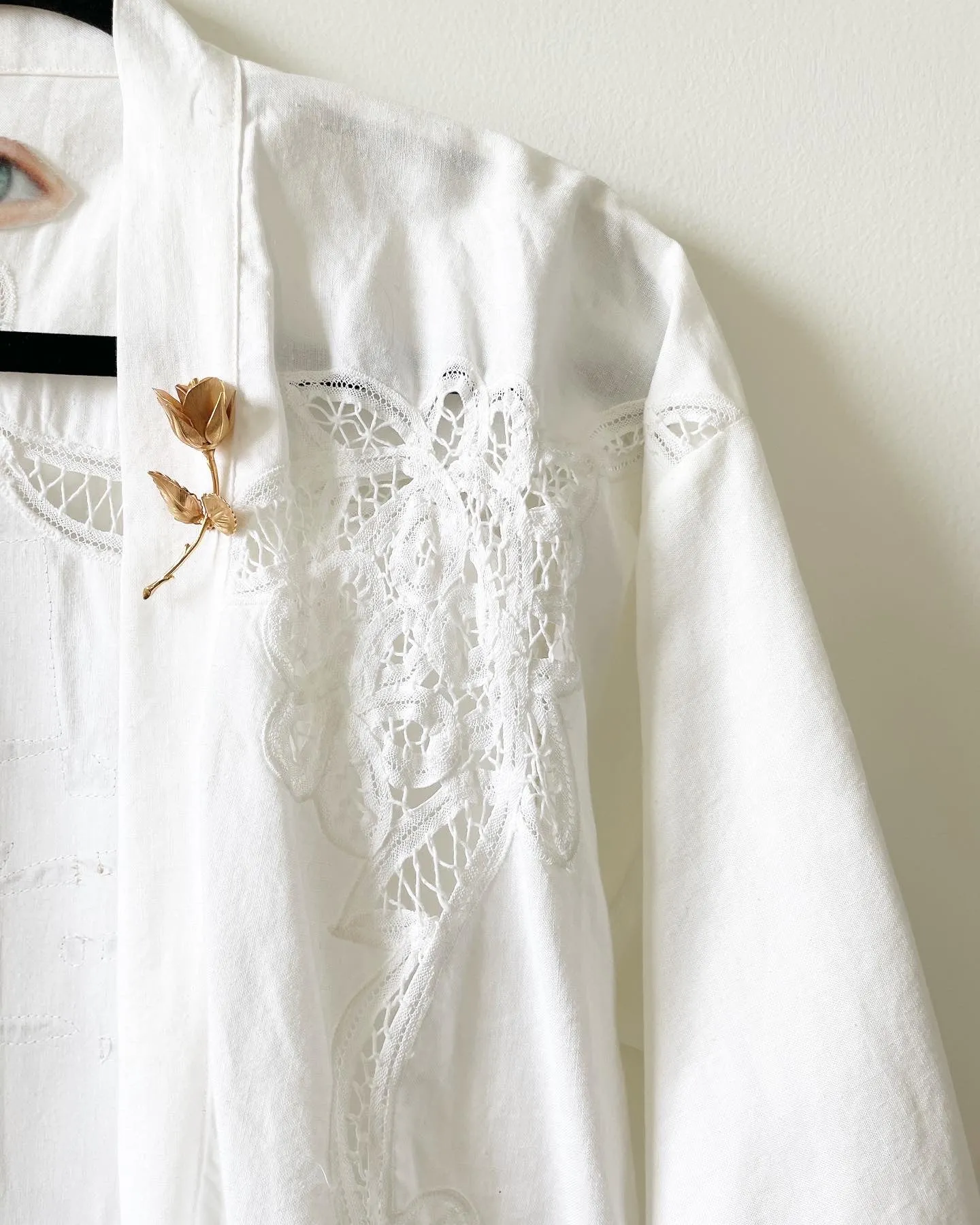 White Vintage Cotton Lace with Ship Caftan