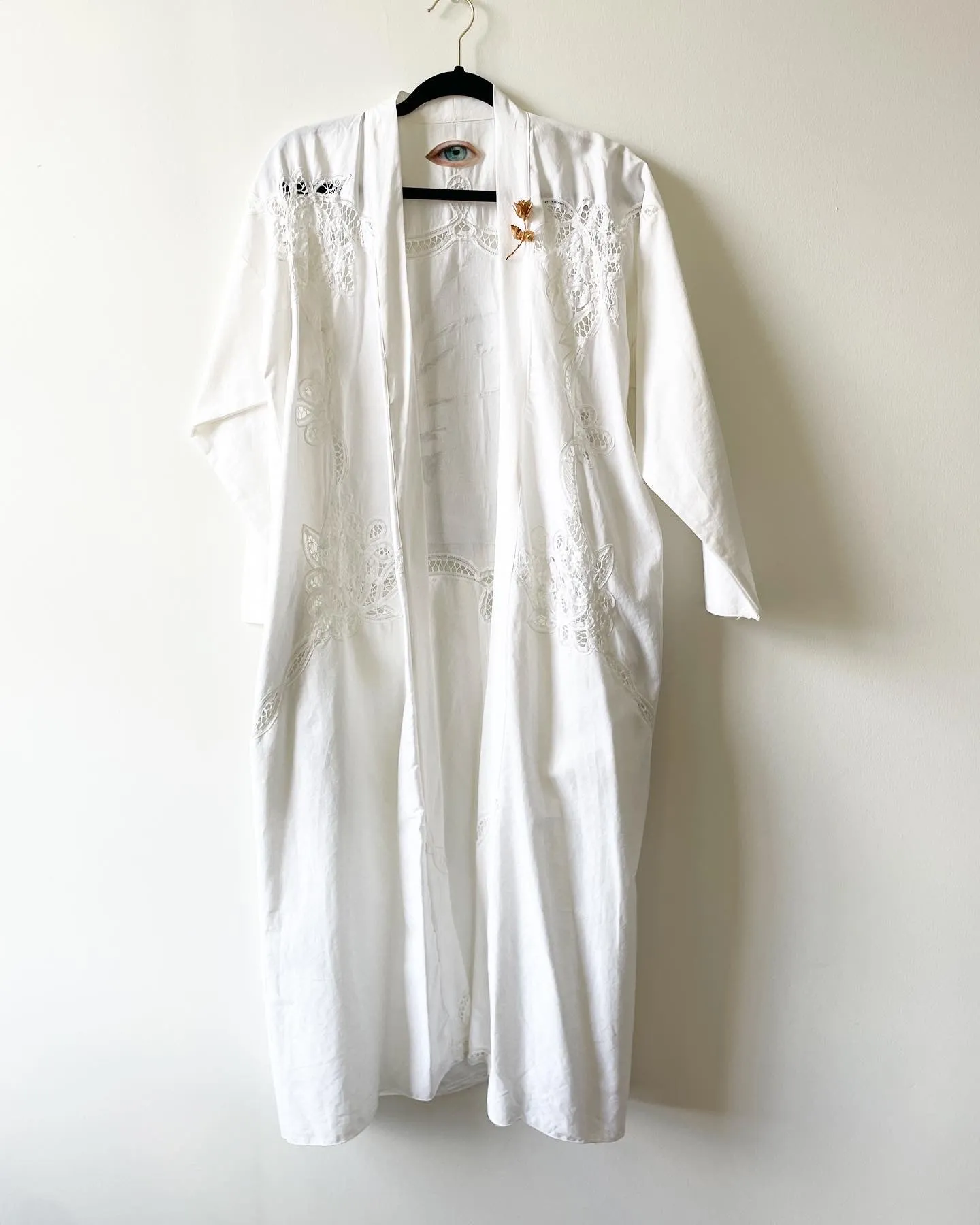 White Vintage Cotton Lace with Ship Caftan