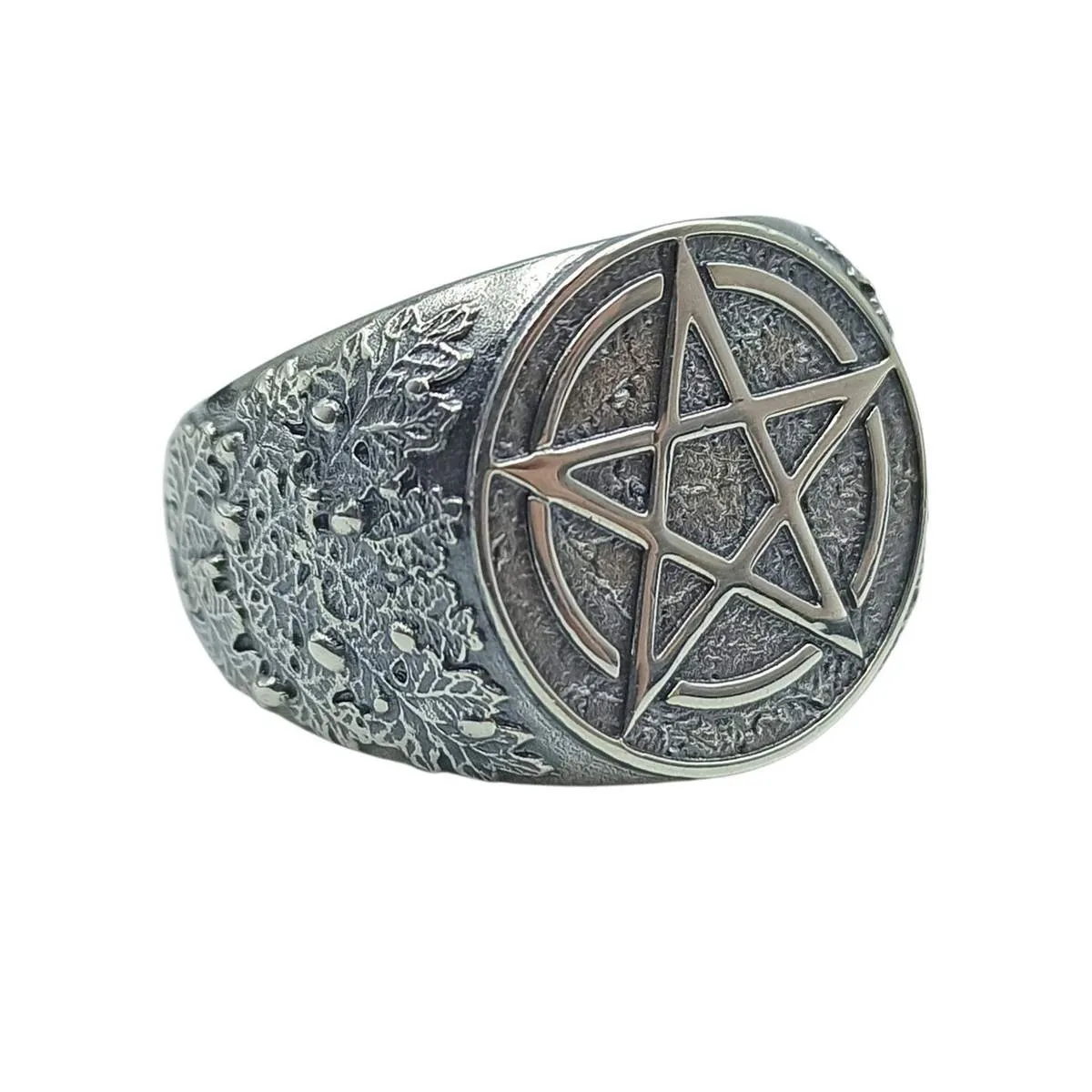 Wiccan pentacle signet silver ring