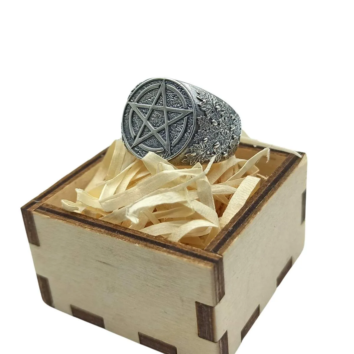 Wiccan pentacle signet silver ring