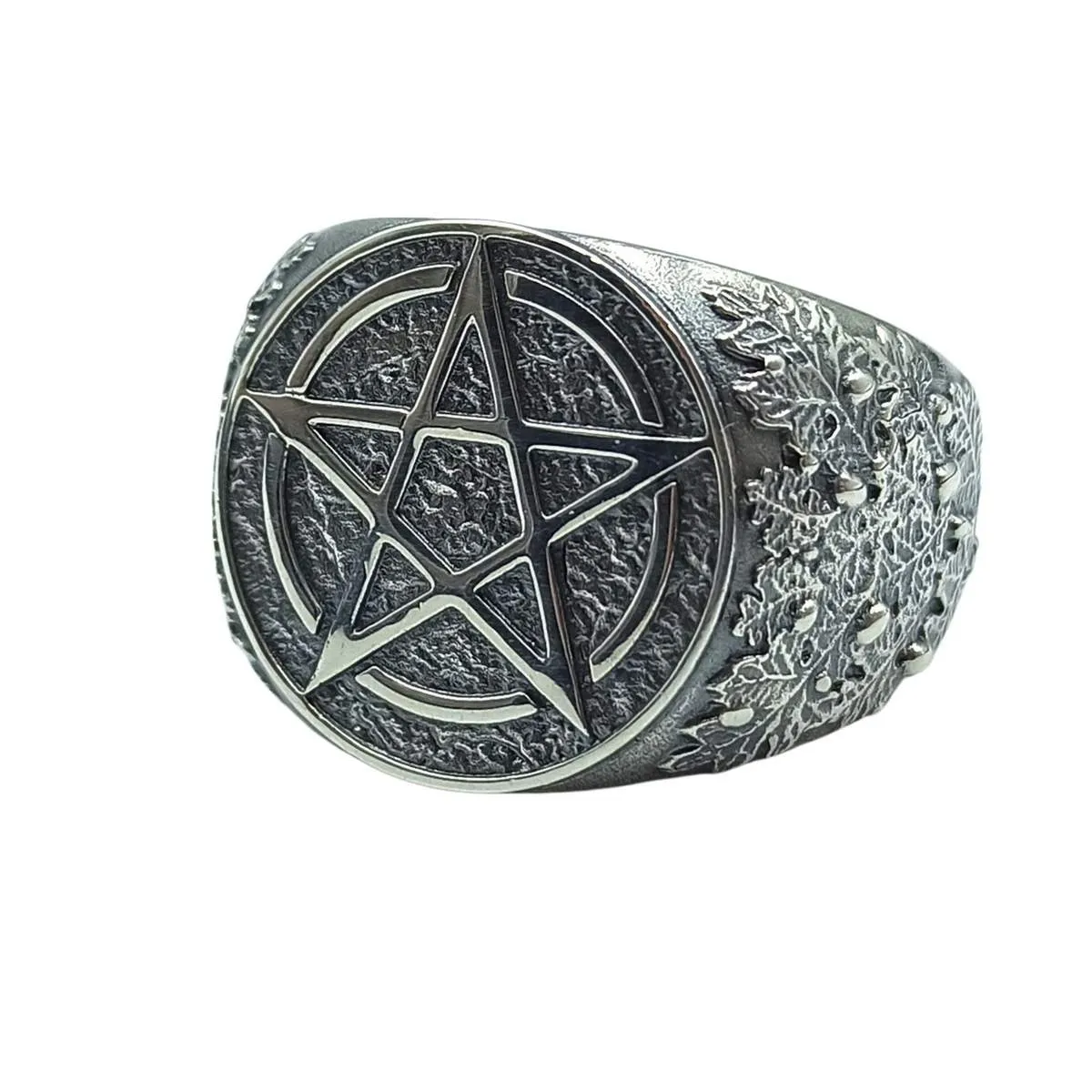 Wiccan pentacle signet silver ring