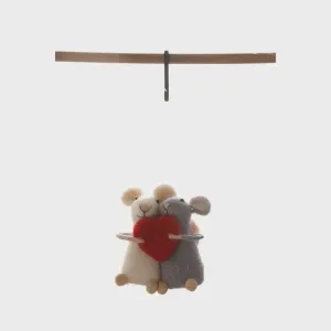 WOOL FELT MICE WITH HEART ORNAMENT