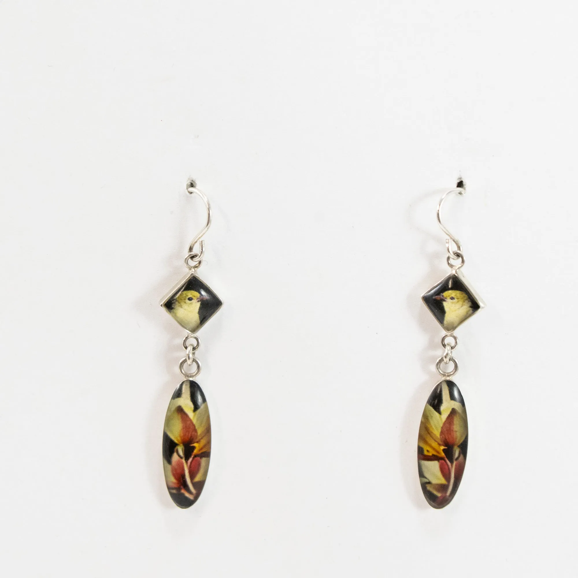 Yellow Birds & Flowers Photography Earrings